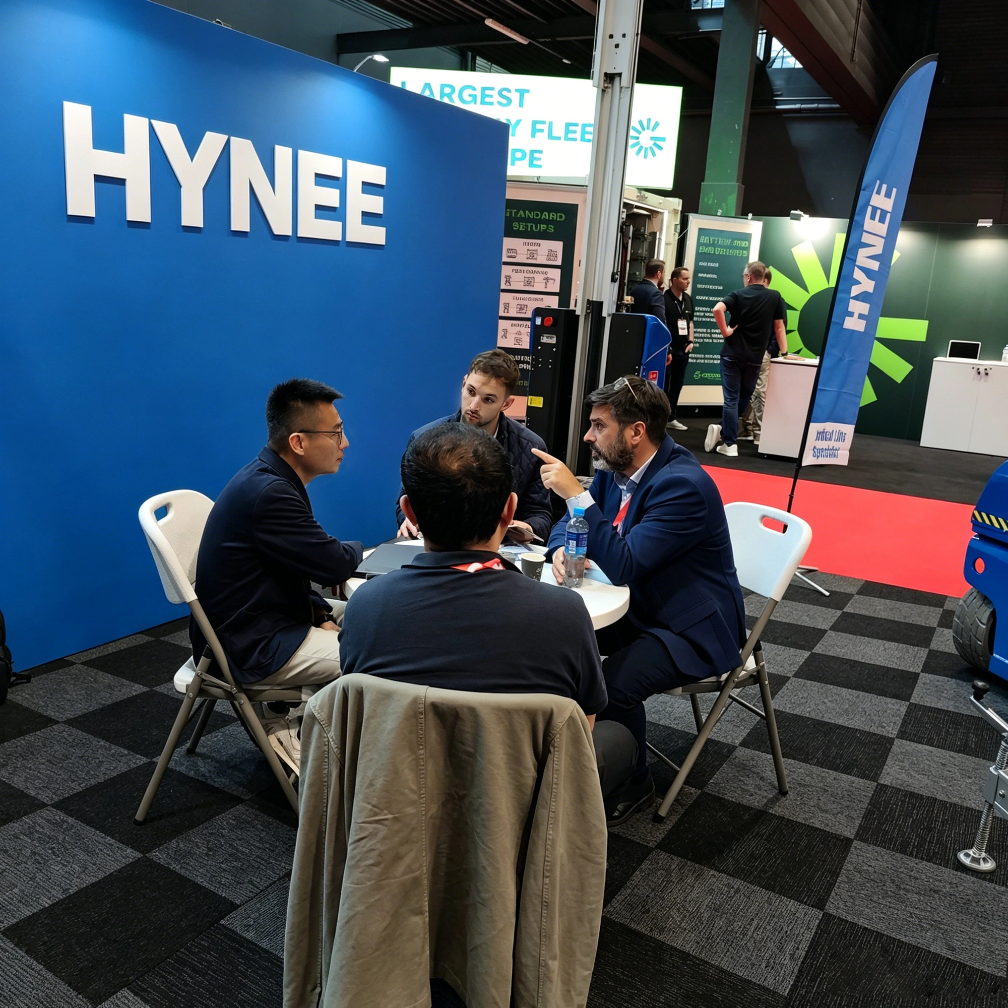 Talking with customers at the exhibition site
