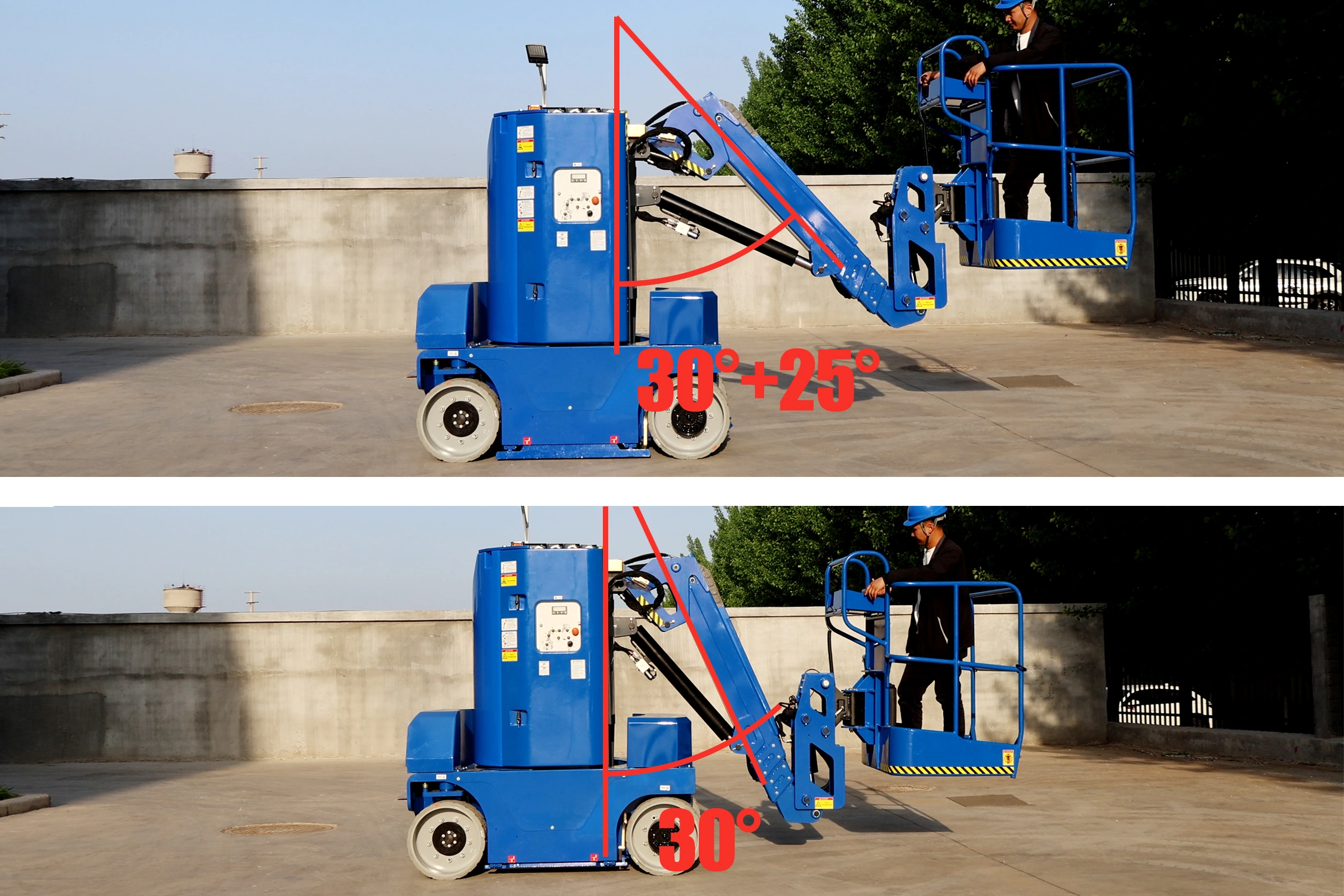 Jib raised by 25°, pothole guard lowers